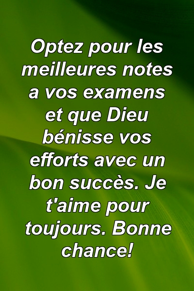 Optez pour les meilleures notes a vos examens et que Dieu bénisse vos efforts avec un bon succès. Je t