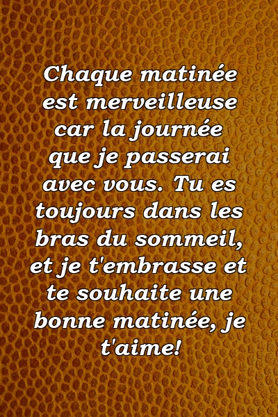 Chaque matinée est merveilleuse car la journée que je passerai avec vous. Tu es toujours dans les bras du sommeil, et je t