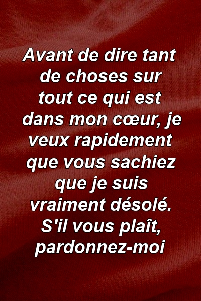 Avant de dire tant de choses sur tout ce qui est dans mon cœur, je veux rapidement que vous sachiez que je suis vraiment désolé. S